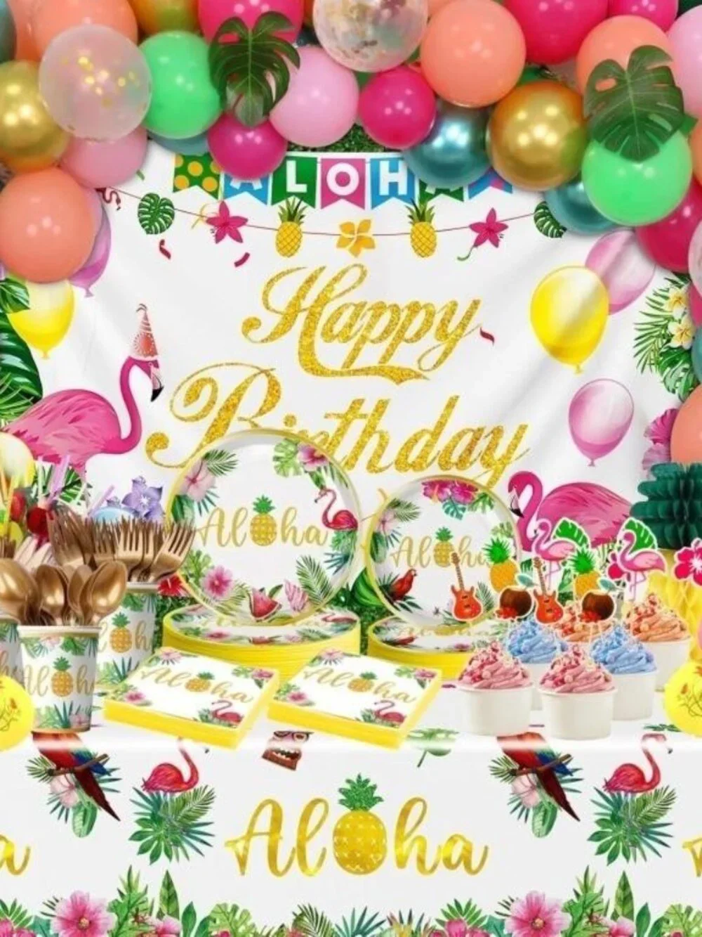 Hawaiian Party Decorations Kit Luau Hawaii 325 pieces Birthday NIB 25 Guest